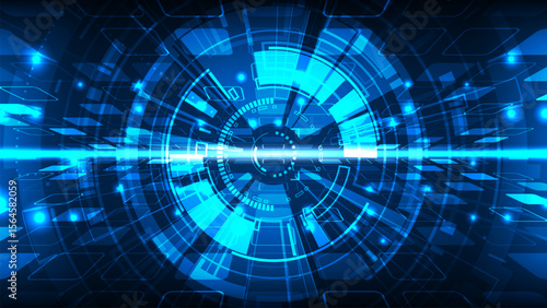 Technology abstract representation computer networks and line circle circuit in square perspective view