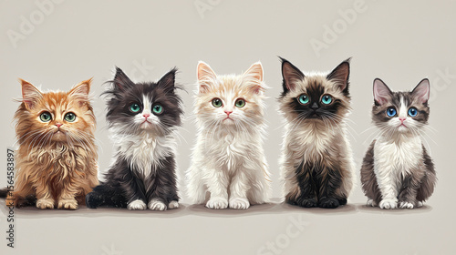 A different breeds of furry cats , clean background 