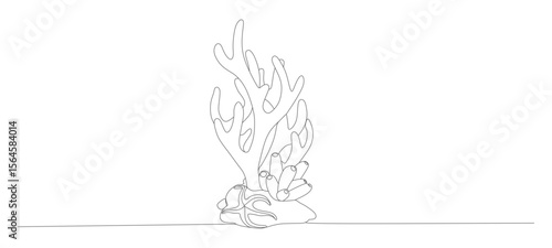 continuous line vector design of coral reef and starfish