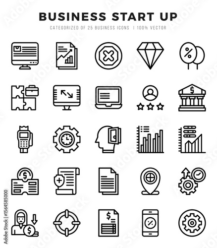 Set of 25 Business Start Up Lineal Icons Pack.