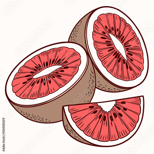 Isolated fresh red grapefruit slices, juicy and ripe, a healthy citrus fruit