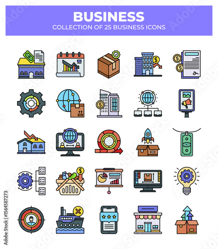 Collection of 25 Business Icons: Marketing. Finance. and Commerce Graphics