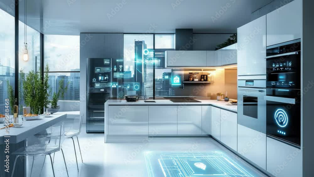 Smartview Kitchen Layout A modern smart kitchen with a city view features stateoftheart ...