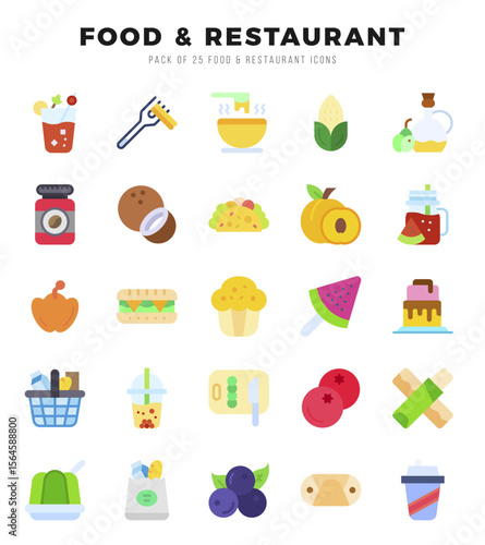 Food and Restaurant Flat icons collection. Flat icons pack. Vector illustration