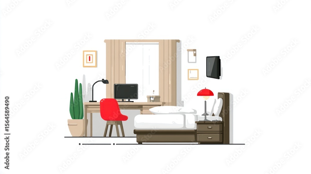 Fototapeta premium Cozy bedroom with work area