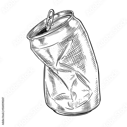 crushed soda can vector line art hand drawn illustration