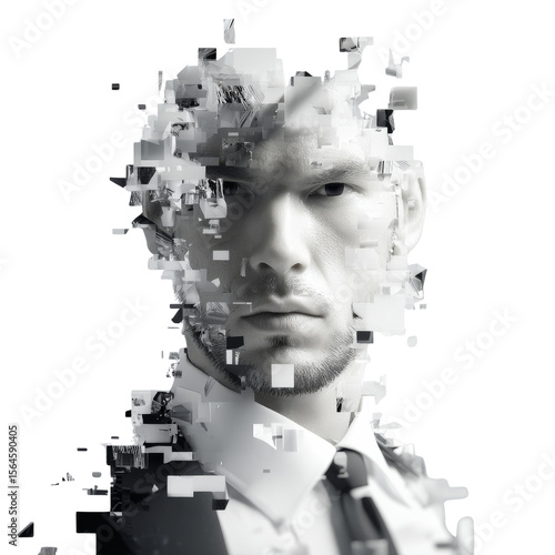 Digital transformation abstract portrait of a businessman studio graphic art modern close-up identity crisis