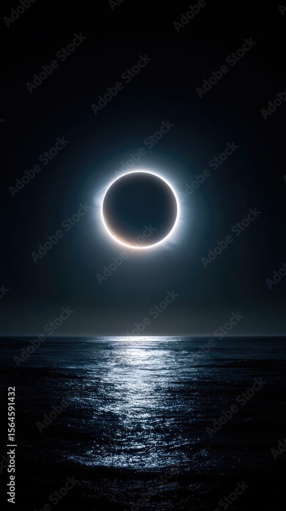 Obraz premium Lunar eclipse over a dark ocean.