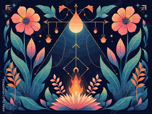  an immersive design of Amazonian plants with influences of sacred geometry and psychedelic plant medicine