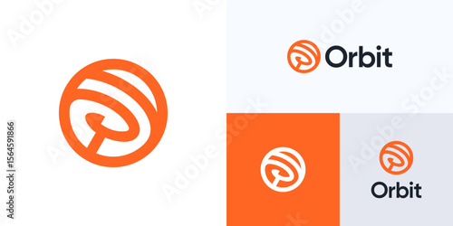 Modern letter P integrated with orbit or planet, Logo icon design vector illustration, Circle symbol initial alphabet with astrology, satellite, galaxy for global technology and universal identity