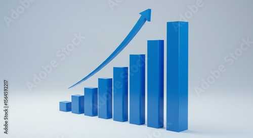 Blue bar chart with ascending heights and a curved upward arrow. Light gray background, minimalistic style, bright lighting, sleek composition. Free Download Blue bar chart with ascending heights and a curved upward arrow. Light gray background, minimalistic style, bright lighting, sleek composition. - GFXLoad