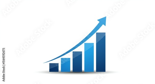 Bar graph with five blue bars increasing in height, topped by an upward-pointing arrow. Minimalist design on a white background, emphasizing growth. Free Download Bar graph with five blue bars increasing in height, topped by an upward-pointing arrow. Minimalist design on a white background, emphasizing growth. - GFXLoad