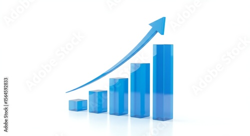 Free Download Blue bar chart with ascending heights and a curving upward arrow, on a white background, symbolizing growth; ideal for finance or business themes. - GFXLoad