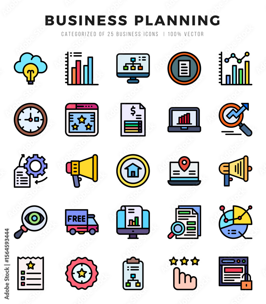 Obraz premium Business Planning Lineal Color icons collection. 25 icon set. Vector illustration.