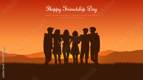 Happy international friendship day Banner and Greeting Card. Modern and Minimal Friendship Day friends group Background with Text and rainbow Vector Illustration