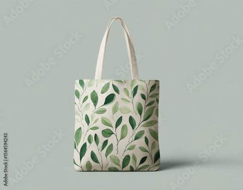White tote bag with leaves. High quality