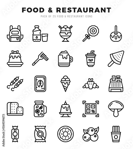 Set of Food and Restaurant icons in Lineal style. Lineal Icons symbol collection.