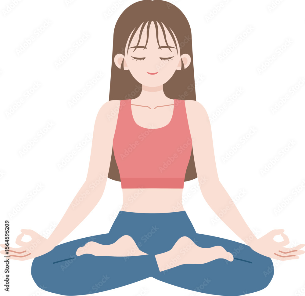 Fototapeta premium Woman doing yoga with chin mudra.Vector illustration