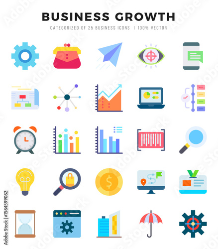 Set of Business Growth Icons. Simple Flat art style icons pack. Vector illustration.