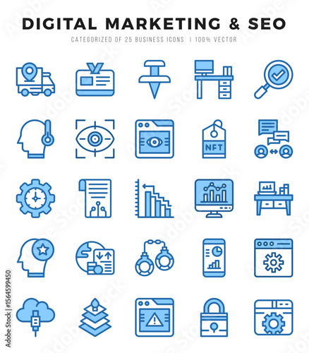 Set of Digital Marketing & SEO Icons Two Color icons collection.