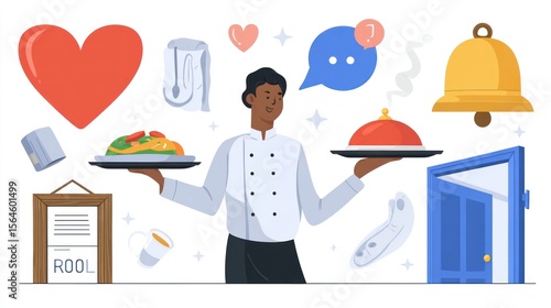 Chef serving food with various elements