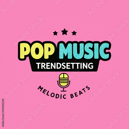 Trendy Pop Music Logo Design with Retro Microphone Icon.
