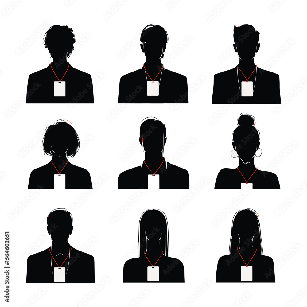 Fototapeta premium Silhouette Grid of Avatar Profiles with Name Tags