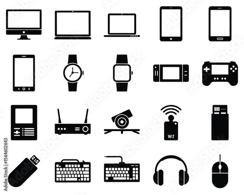 Grayscale Technology & Device Icon Pack for UI/UX