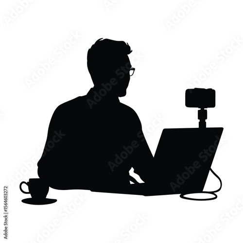 Silhouette of Man in Video Call with Headset