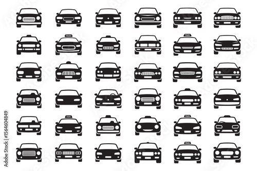 Car Front View Silhouette Icons Collection Black Vector Set