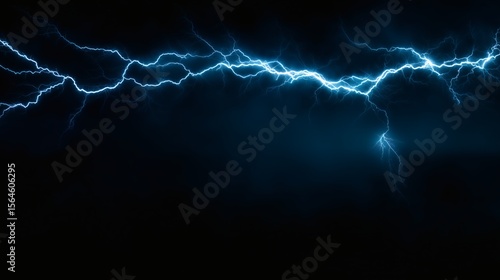 electric blue lightning bolt flashing across dark stormy sky background