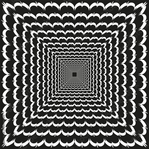 Wavy square vortex. Vibrant depth pattern. Optical tunnel Vector. Recursive box layers.