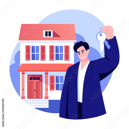 A flat style illustration showing a house owner