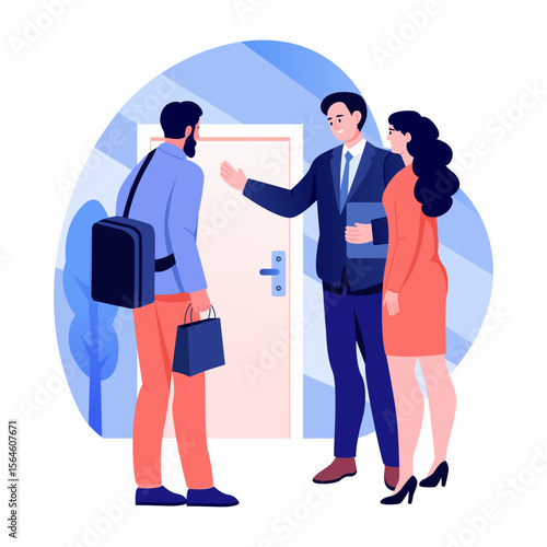 A flat style illustration showing property visit