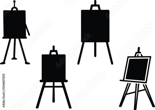 Set of Drawing Easel. Silhouette vector illustration 