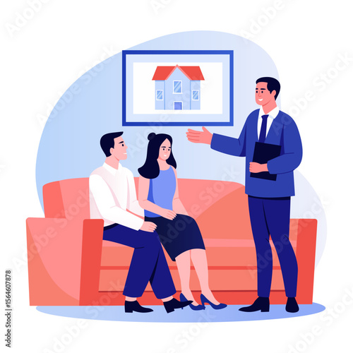 A flat style illustration showing a person buying house