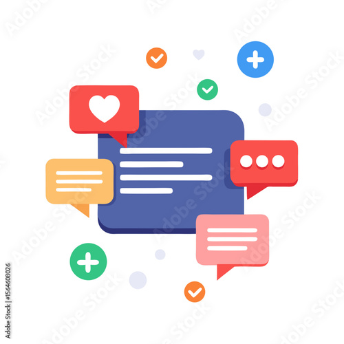 Social media communication icons with chat bubbles likes and checkmarks