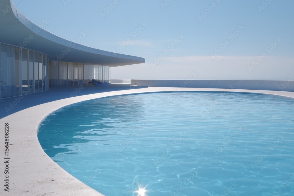 Fototapeta premium Swimming Pool with architecture modern design and clear blue water on the roof top under bright sunny day