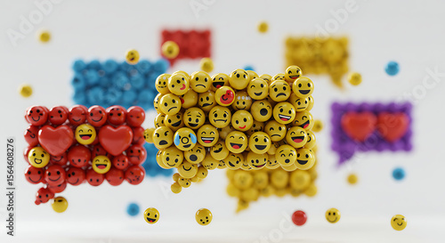 Wallpaper Mural Diverse emoji faces come together in speech bubbles, showcasing different emotions and reactions, perfect for illustrating social media interactions and communication in a colorful and engaging style. Torontodigital.ca