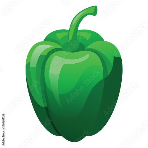 A crisp green bell pepper, fresh and vibrant, on a plain white surface, symbolizing healthy vegetables and natural produce