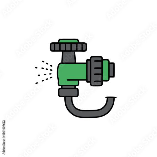 Garden hose nozzle spraying water in colorful illustration style  