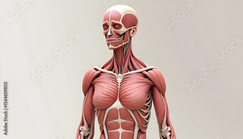 Anatomical Illustration of Human Muscular System on Light Background