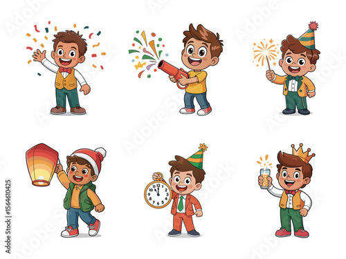 Cheerful boys celebrating holidays and special occasions celebration confetti