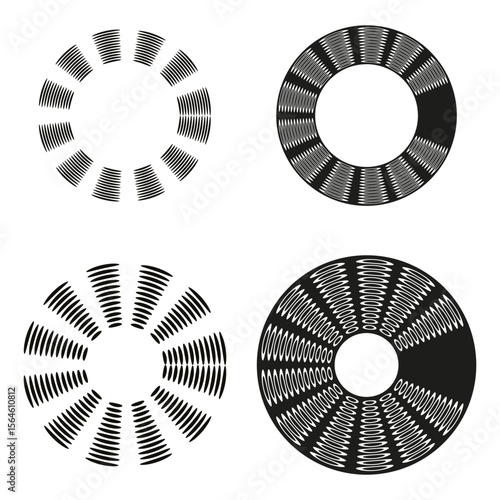 Circular segment patterns. Abstract geometric shapes. Black white elements. Vector optical artwork