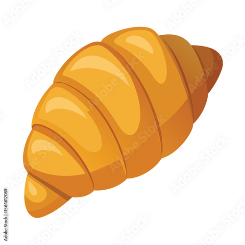 A golden-brown croissant, flaky and buttery, on a clean white background, perfect for breakfast pastries and baked goods