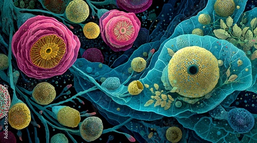 Vibrant Vector Art Style Depiction of Cyanobacteria in Cell Structure