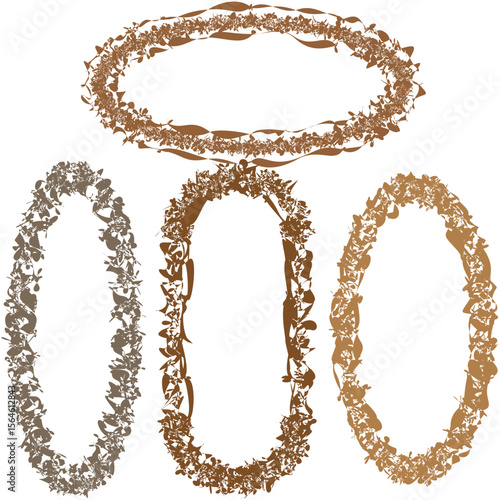 Golden chain frames. Bright oval borders. Precious loop set. Vector ring collection.