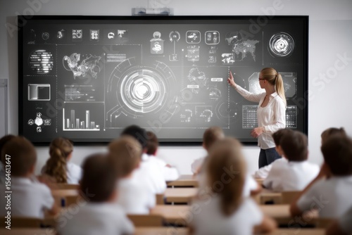 teacher using smartboard in classroom