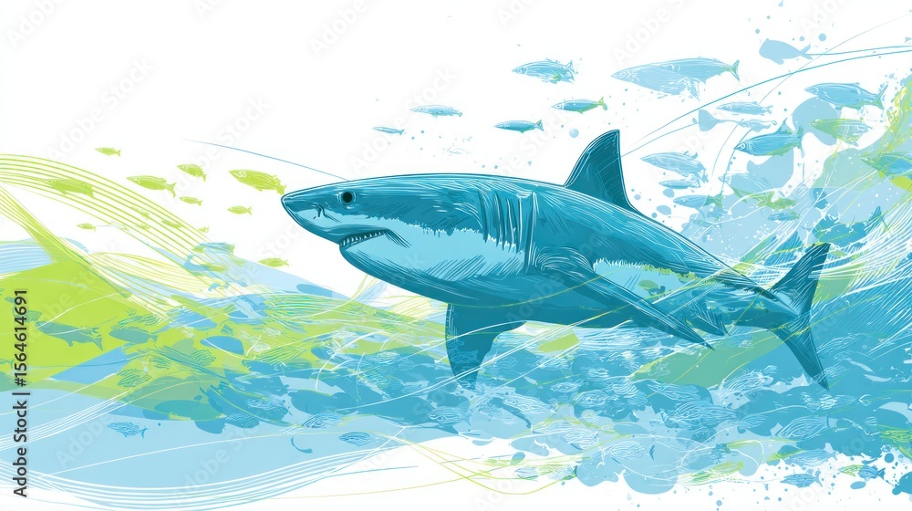 Obraz premium Powerful shark in vibrant aquatic scene