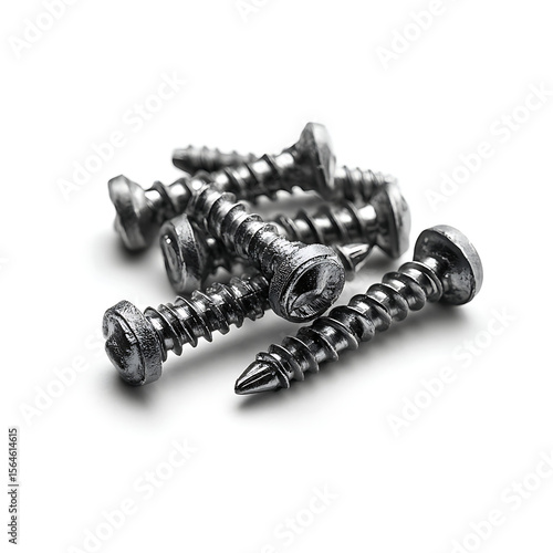 Professional image of screws on a pure white background. Created to meet Adobe Stock standards for commercial use and design projects.